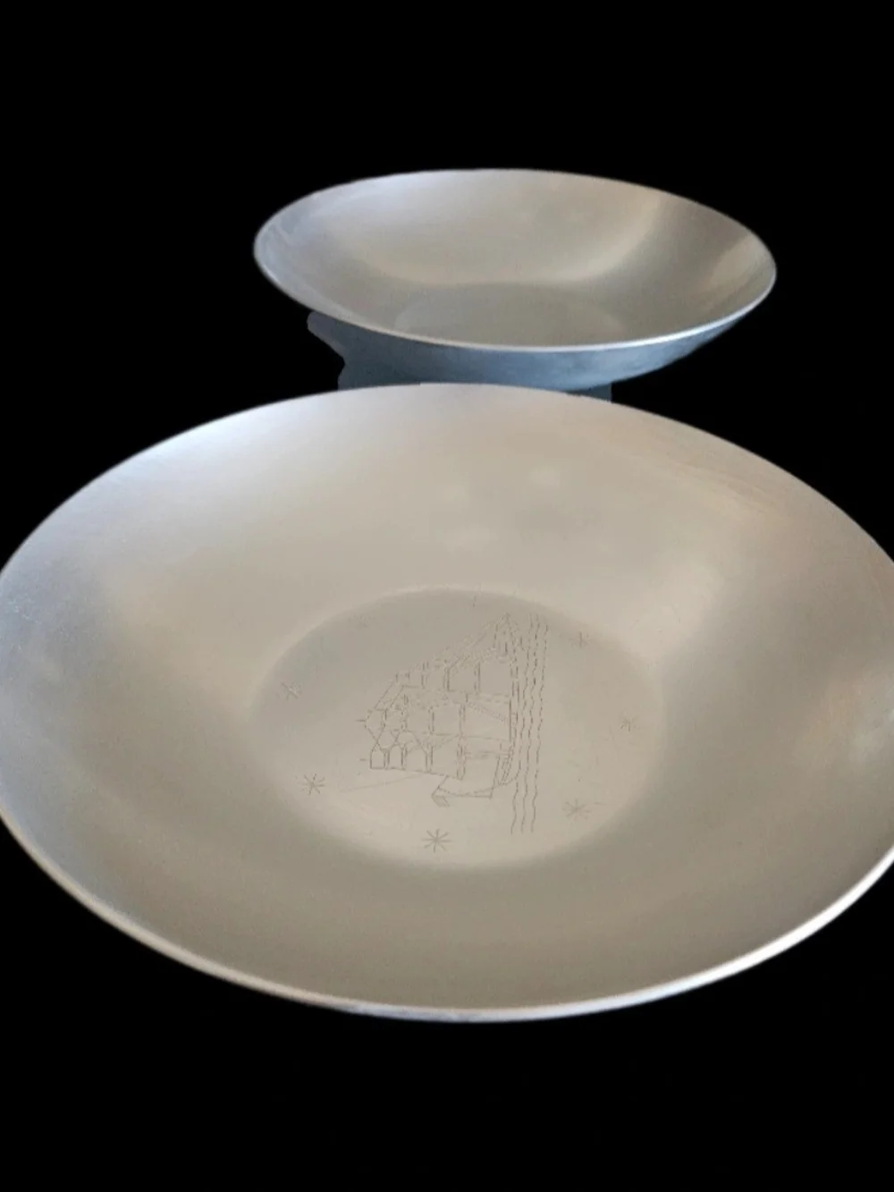 Vintage Kensington Aluminum Bowls Clipper Ship Nautical Set of 2 Art Deco
